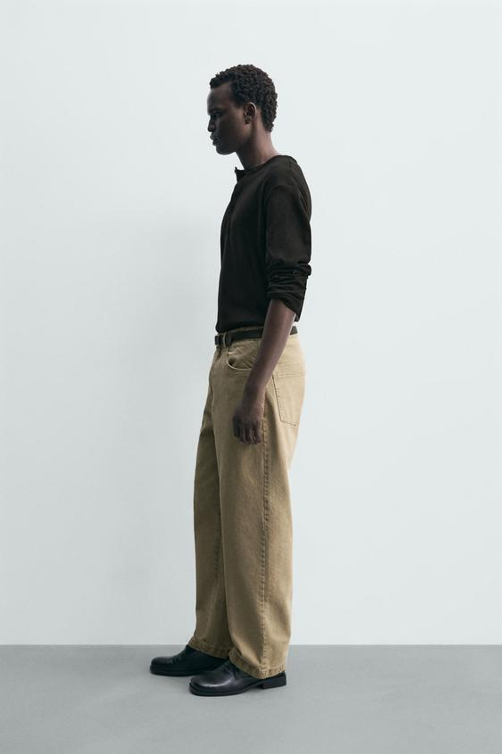 ZARA БРЮКИ STRAIGHT FIT ВЫСТИРАННЫЕ, БЕЖЕВЫЙ