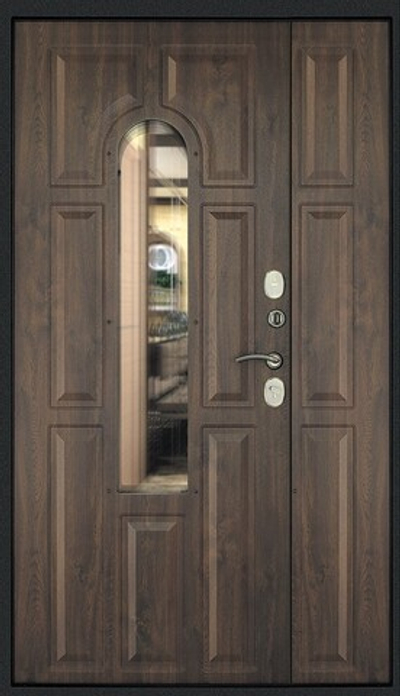 Входная металлическая дверь двустворчатая Темный орех - 1087