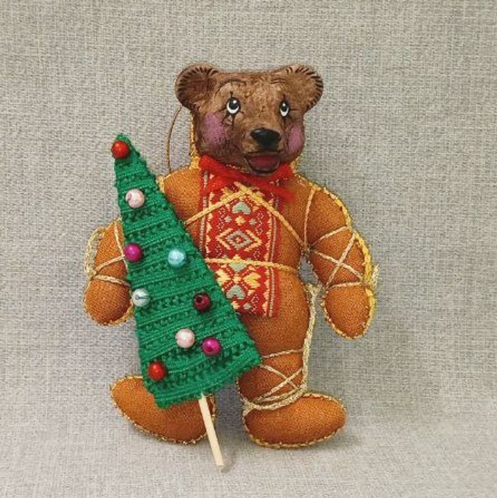 Ёлочная игрушка Медвежонок двухцветный с ёлкой