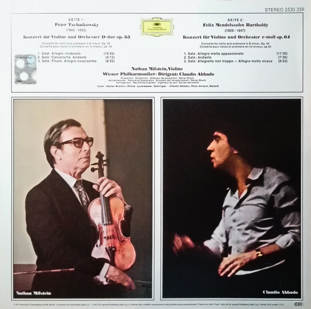 Mendelssohn, Tschaikowsky, Nathan Milstein, Claudio Abbado, Wiener Philharmoniker / Violinkonzerte - Violin Concertos (LP)