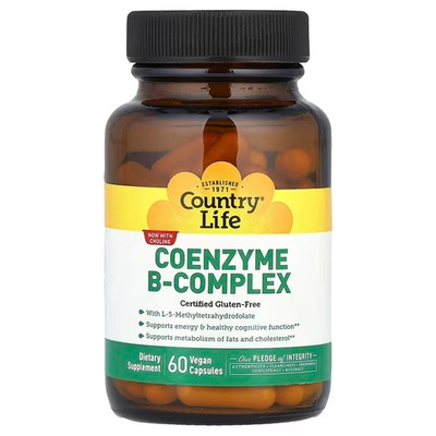 Country Life, комплекс коэнзимов группы B, 60 вегетарианских капсул