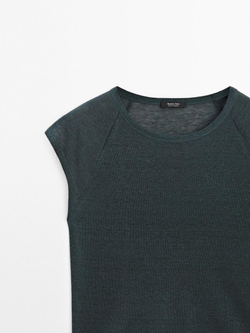 Massimo Dutti Футболка из 100% льна, свинцовый