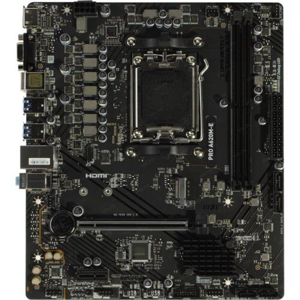 Мат. плата MSI PRO A620M-E SocketAM5 AMD A620 2xDDR5 RAID+VGA+HDMI  mATX AC`97 8ch(7.1) GbLAN