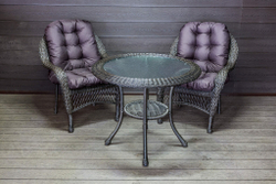 Садовый комплект из искусственного ротанга Мэдисон НЬЮ (Medison NEW) стол круглый D90 + 2 кресла с подушками на сиденье и спинку