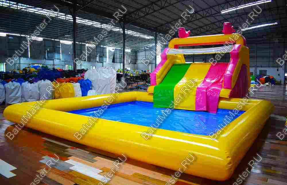 Надувная водная горка с бассейном «Карамелька», 10*6*4 м