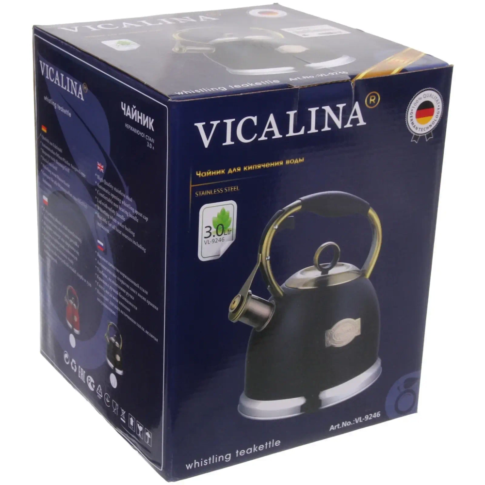Чайник из нержавеющей стали 3л «Vicalina» Винтаж черный VL-9246