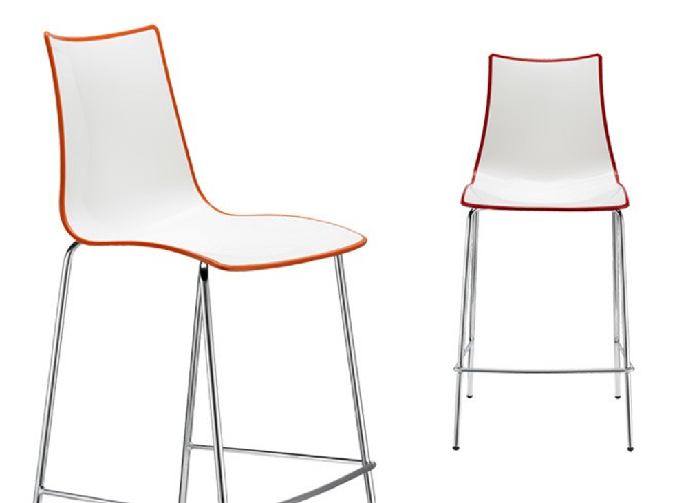 Стул барный пластиковый Scab Design Zebra Bicolore, хром, белый, оранжевый