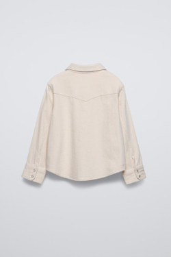 ZARA ДЖИНСОВАЯ КУРТКА-РУБАШКА С ЦВЕТОЧНЫМ ПРИНТОМ, ЭКРЮ