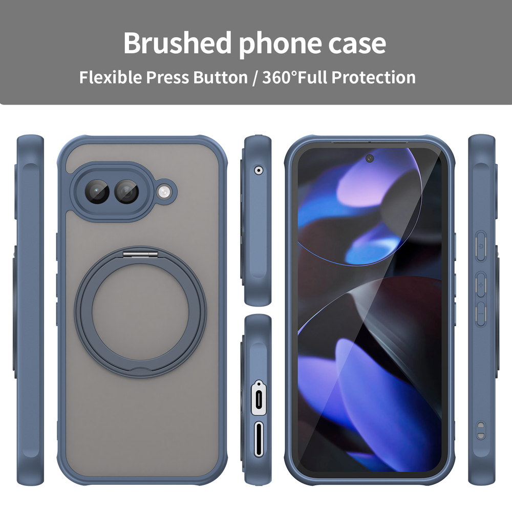 Чехол синего цвета для Google Pixel 9a с магнитным поворотным кольцом-подставкой