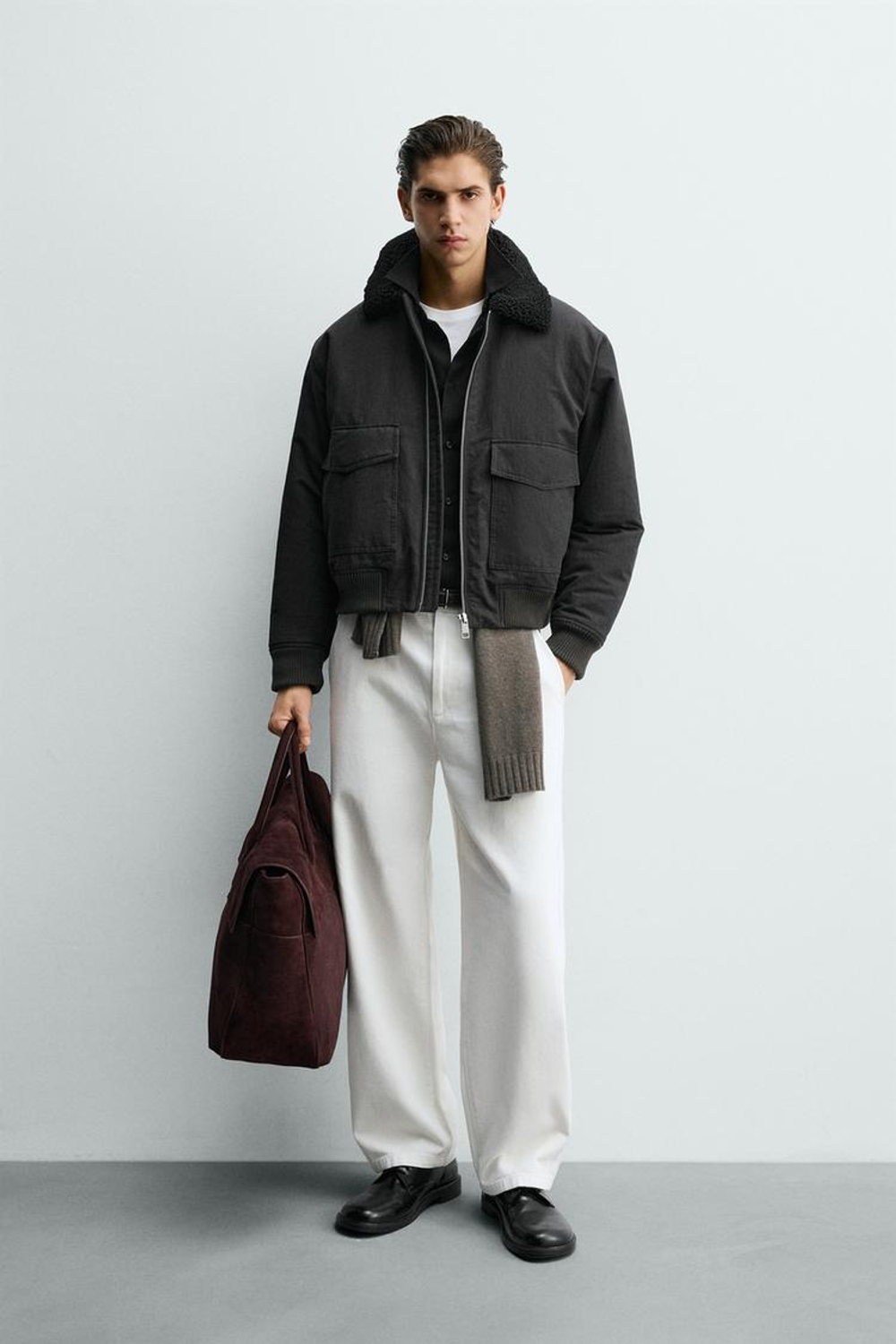 ZARA КОМБИНИРОВАННЫЙ БОМБЕР, АНТРАЦИТОВО-СЕРЫЙ