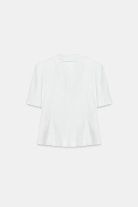 ZARA БЛЕЙЗЕР С КОРОТКИМИ РУКАВАМИ И ВОЛАНАМИ, ЖЕЛТОВАТО-БЕЛЫЙ