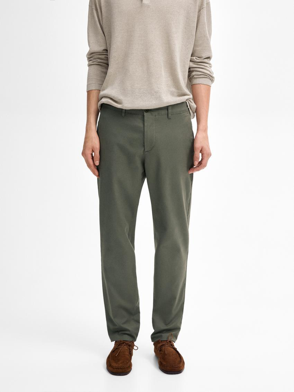 Massimo Dutti Зауженные холщовые брюки, зеленый