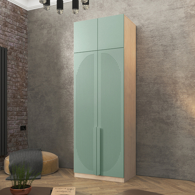 Шкаф Агератум МДФ двухсекционный с антресолью Лайн шалфей (0,27) А10024 матовая - Дуб Сонома 3025  80*60*240