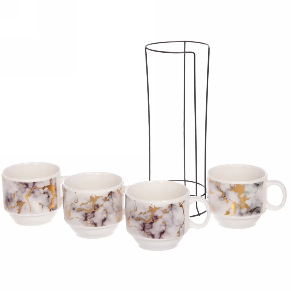 Набор кружек на стойке 200мл «Мрамор» золото