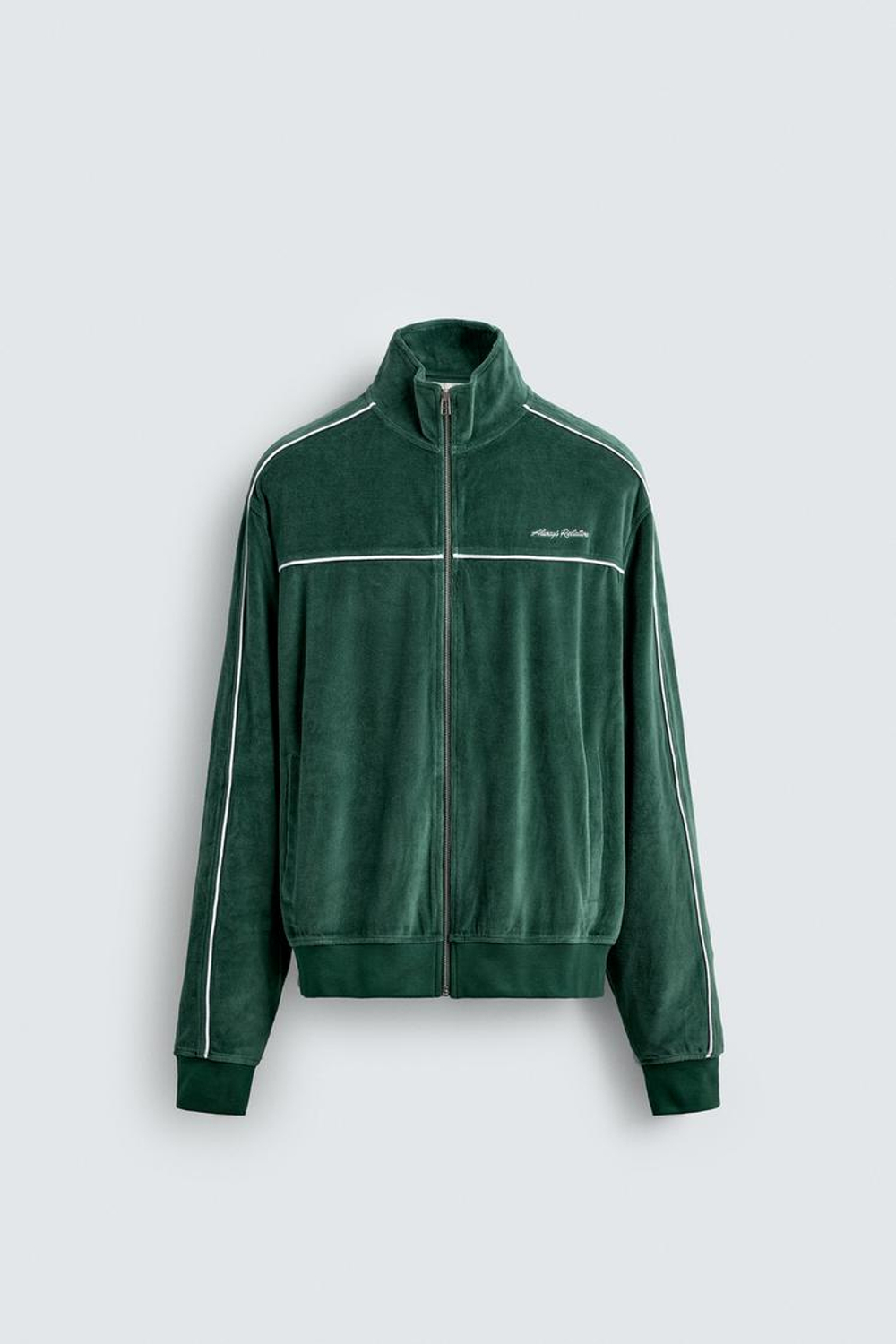 ZARA ВЕЛЮРОВАЯ ТОЛСТОВКА НА МОЛНИИ, ЗЕЛЕНЫЙ