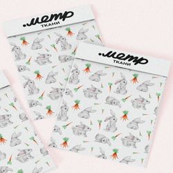 Ткань штапель милые зайцы с морковкой