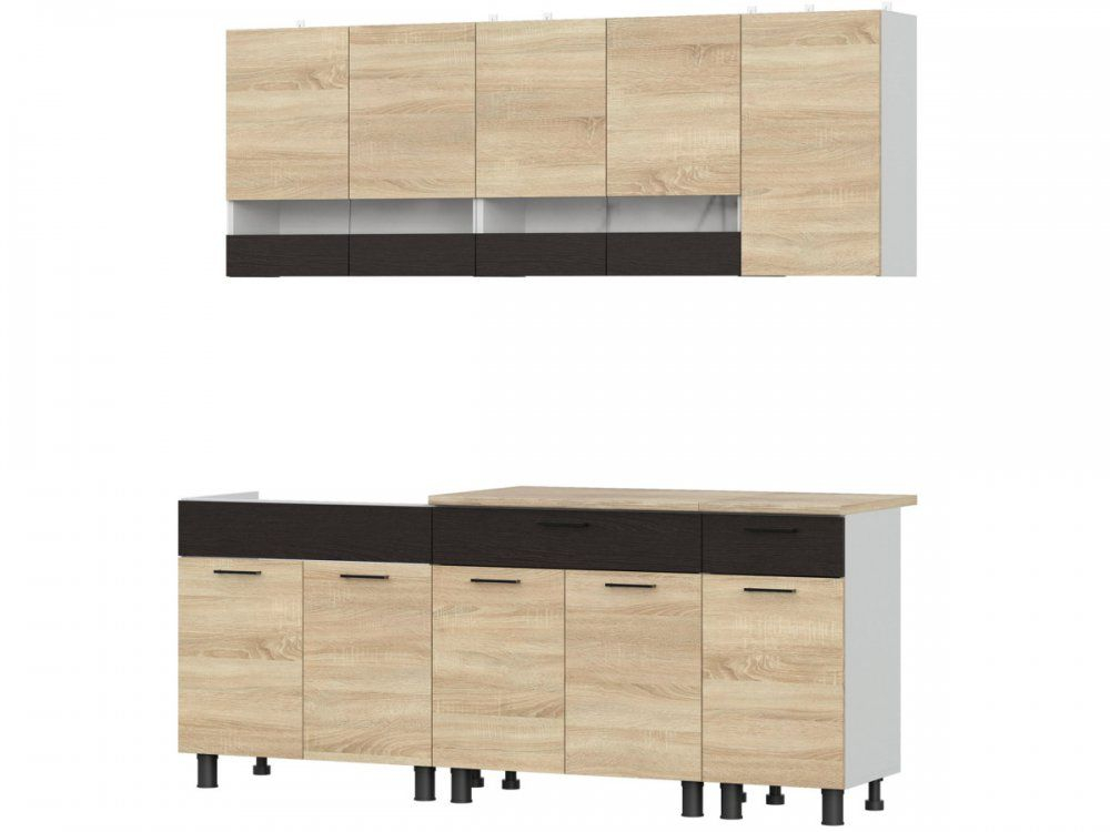 Кухонный гарнитур КГ-1 (Белый/Дуб Золотой/Чёрный) 1800