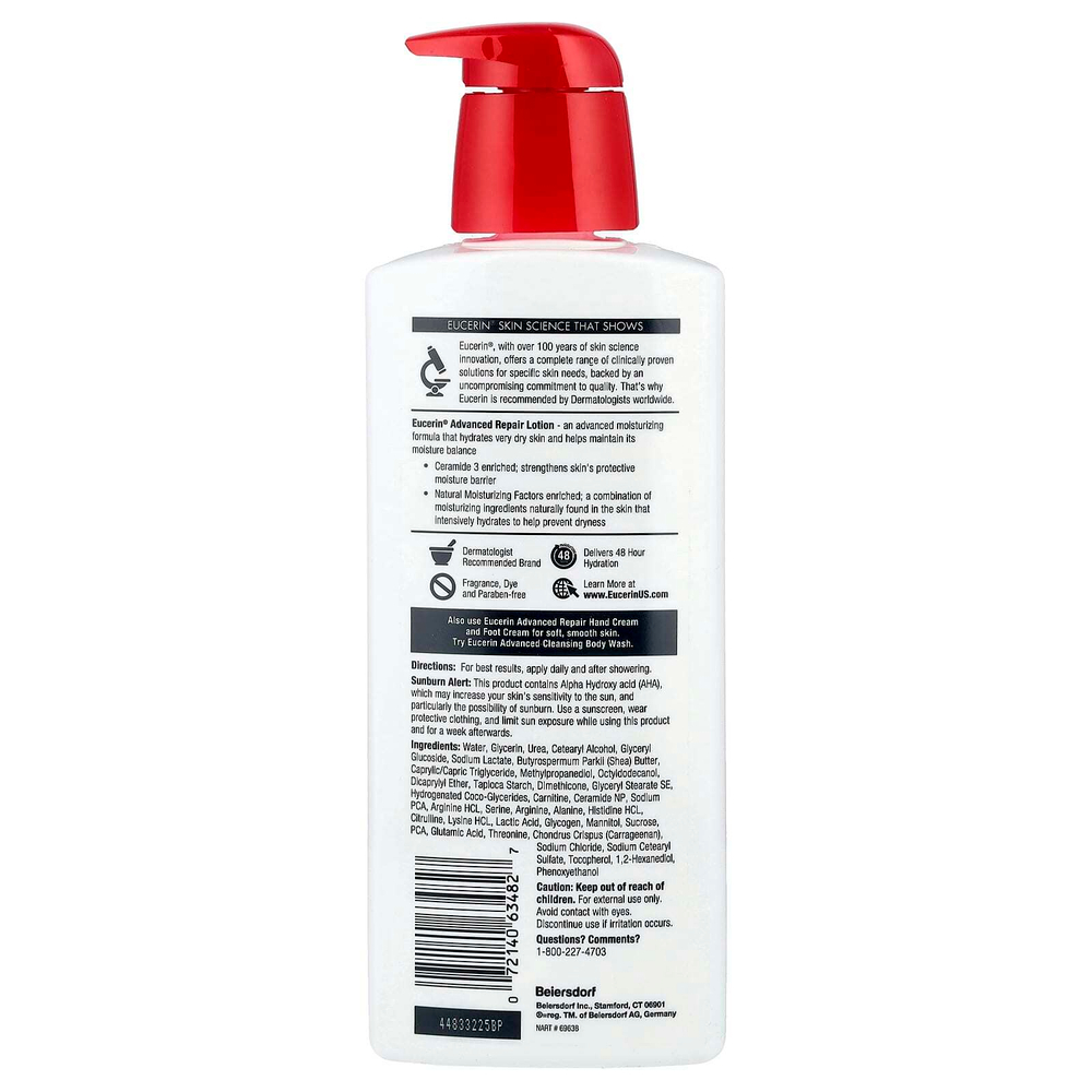 Eucerin, улучшенный восстанавливающий лосьон, без запаха, 500 мл (16,9 жидких унций)