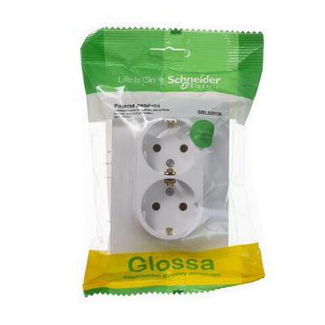 Розетка 2-м СП Glossa 16А IP20 с заземл. в сборе бел. SE GSL000124
