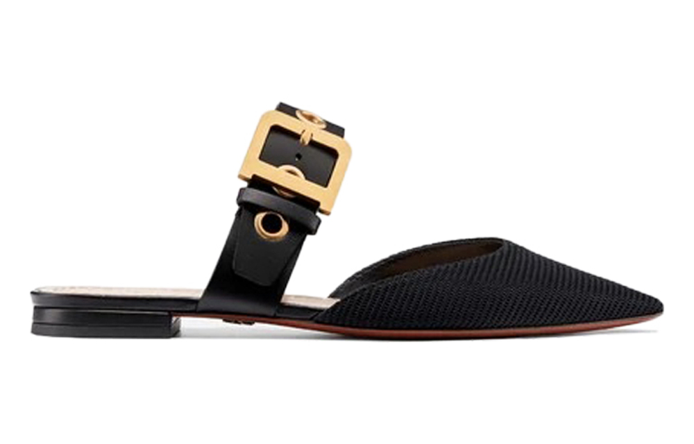 DIOR D Dior Genuine Leather Sole Closed Toe Slippers Women"s Black