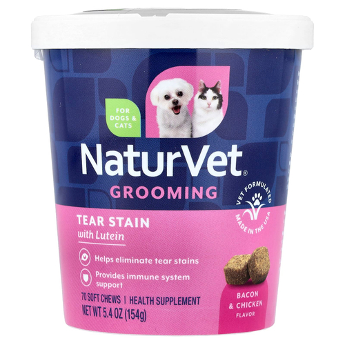 NaturVet, добавка для ухода за глазами, с лютеином, для собак и кошек, бекон и курица, 70 жевательных таблеток, 154 г (5,4 унции)