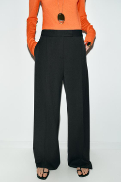 ZARA ШИРОКИЕ БРЮКИ С ЗАЩИПАМИ, ЧЕРНЫЙ