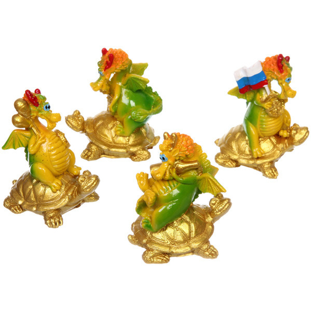 Фигурка «Дракоша на золотой черепахе» 4,5*6,5*8 см, микс