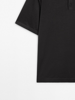 Massimo Dutti Поло из смесовой шерсти с воротником поло и короткими рукавами, серый