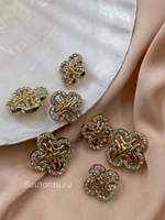 Пуговицы золотистые цветок (четырехлистник) в стразах ван кл