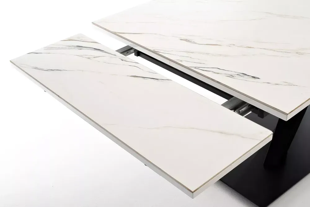 "Юпитер" стол интерьерный раздвижной обеденный из керамики, цвет белый глянцевый