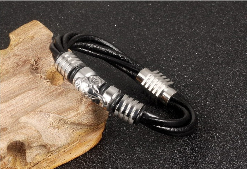 Браслет кожаный со слоном Steelman 88027
