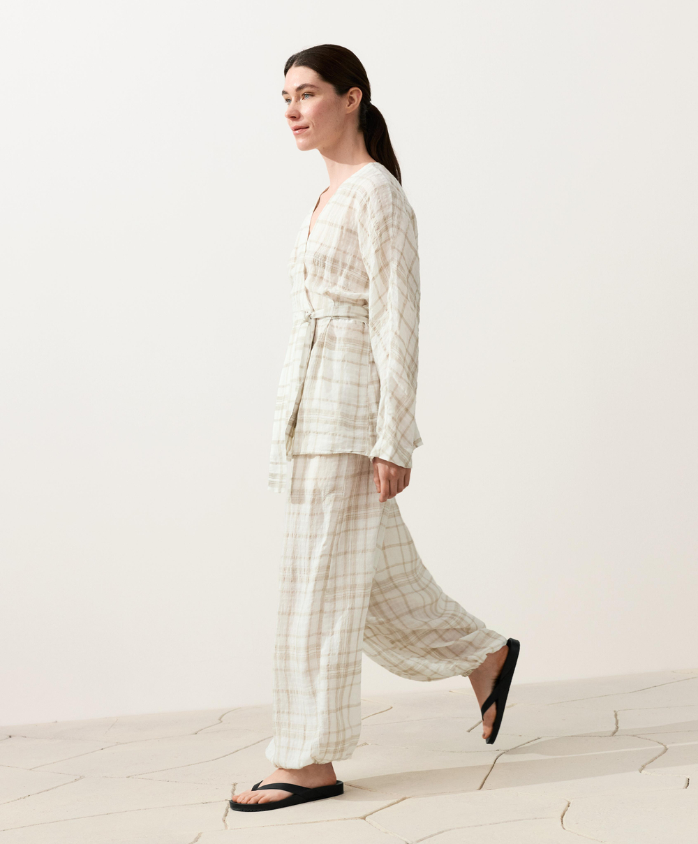 Oysho Рубашка-кимоно в клетку, экрю