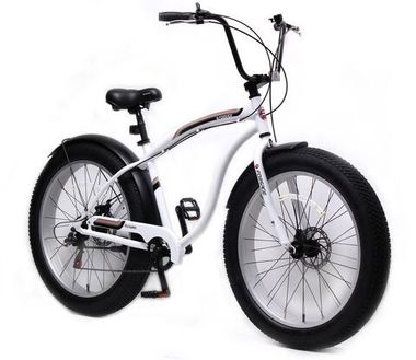 Велосипед Фэтбайк(рама:алюм.,? колес:26'',7 скоростей, диск. тормоза Tektro перед/зад, покрышки 4'', матер. седла:винил, щитки,белый,New wave) Forsage-вело FB26001