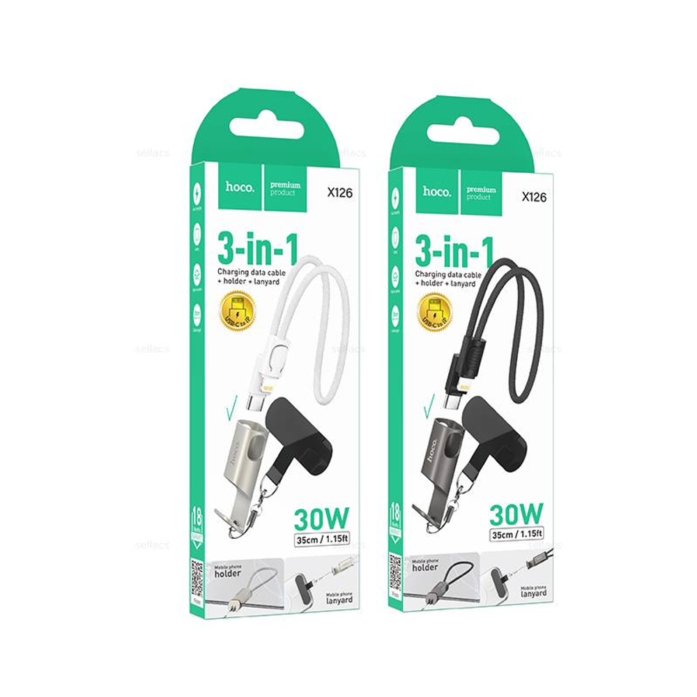 Hoco X126 Experto PD30W зарядный дата кабель ремешок Lightning (L=0.35M) (metal grey)