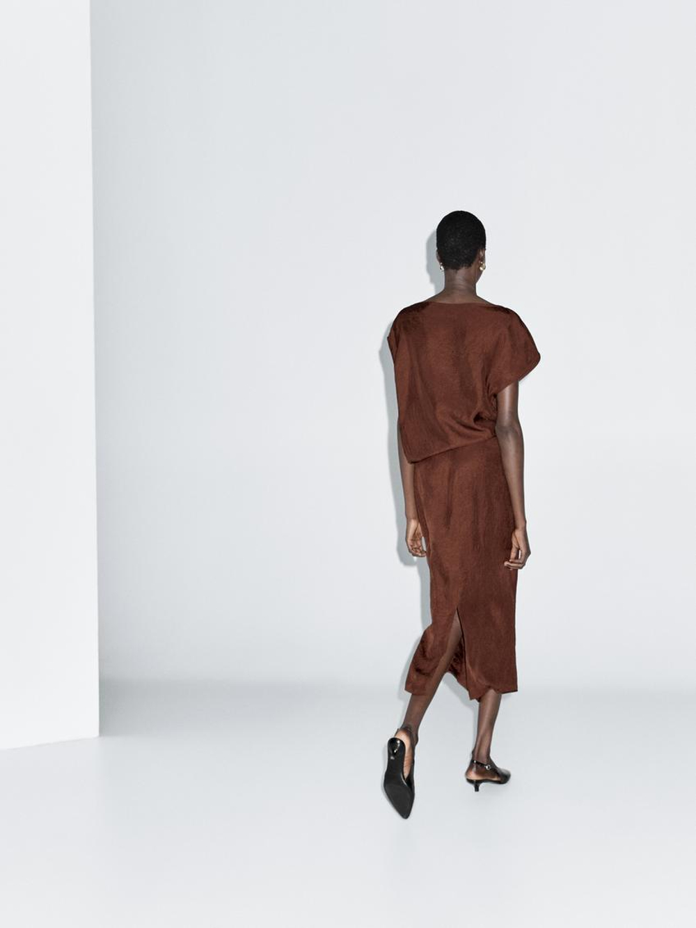 Massimo Dutti Длинное платье со сборкой на поясе, бордо