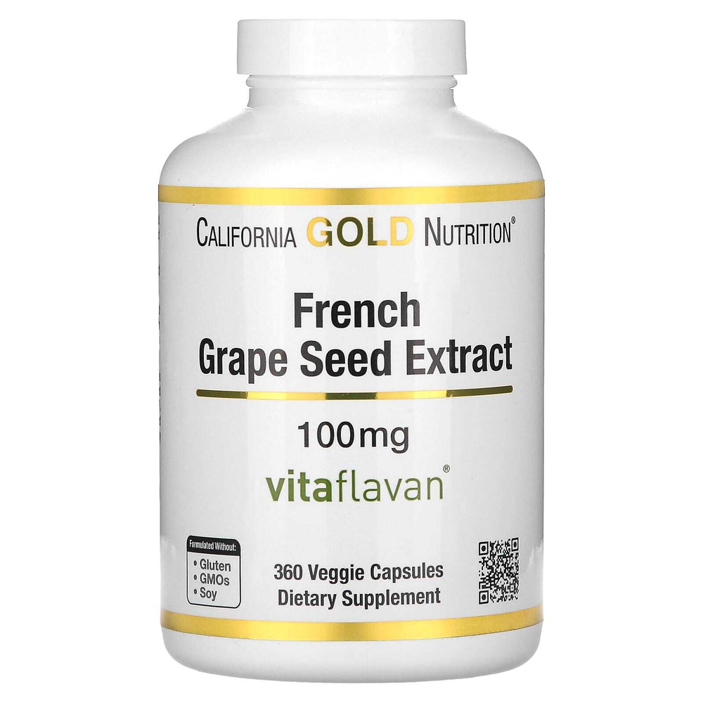 California Gold Nutrition, VitaFlavan, экстракт косточек французского винограда, 100 мг, 360 растительных капсул