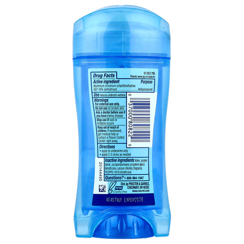 Secret, Outlast®, прозрачный гель-дезодорант, против пота и неприятного запаха, 72 часа, абсолютно чистый, 73 г (2,6 унции)