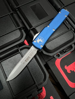 Нож Microtech UTX-70 A+++ Standard S/E BLUE - клин серый апокалиптик, рукоять синяя
