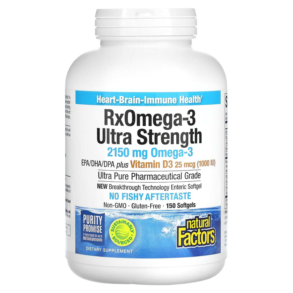 Natural Factors, RxOmega-3 повышенной силы действия с витамином D3, 150 капсул