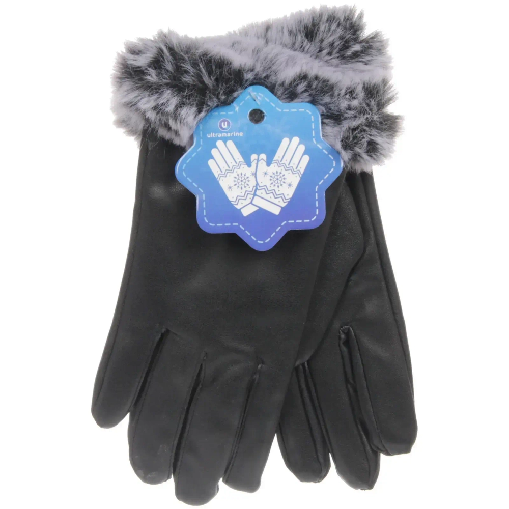 Перчатки женские кожанные с утеплителем, меховая акантовка «Dents», цвет черный, размер 23*8,5см, S/M (пакет с подвесом)