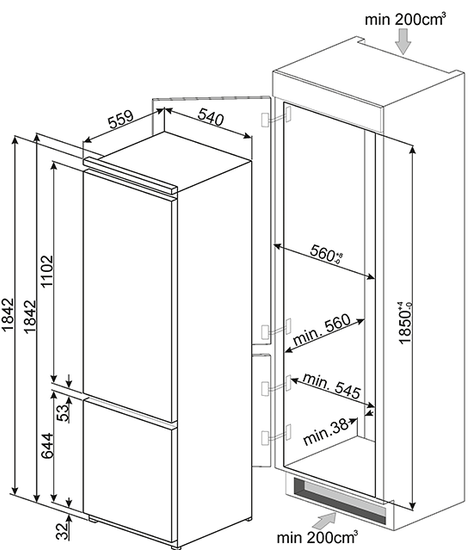 Встраиваемый холодильник Smeg C3180FP
