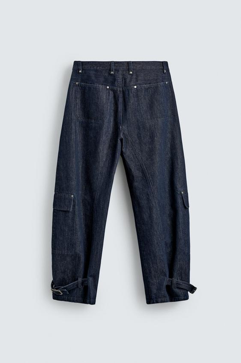 ZARA БРЮКИ КАРГО С ХЛЯСТИКАМИ НА ШТАНИНАХ, ИНДИГО