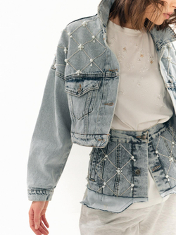 Жакет джинсовый crop PEARL, голубой