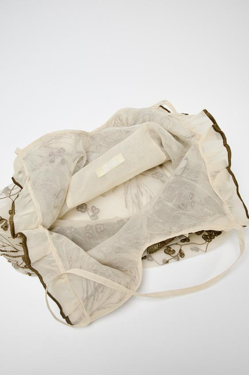 ZARA СУМКА-ШОПЕР С ВЫШИВКОЙ, ЗОЛОТИСТЫЙ