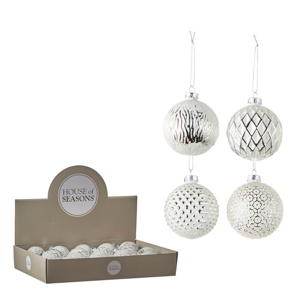 Набор елочных игрушек 18шт 7см House of Seasons Шар белый 4 вида 83998