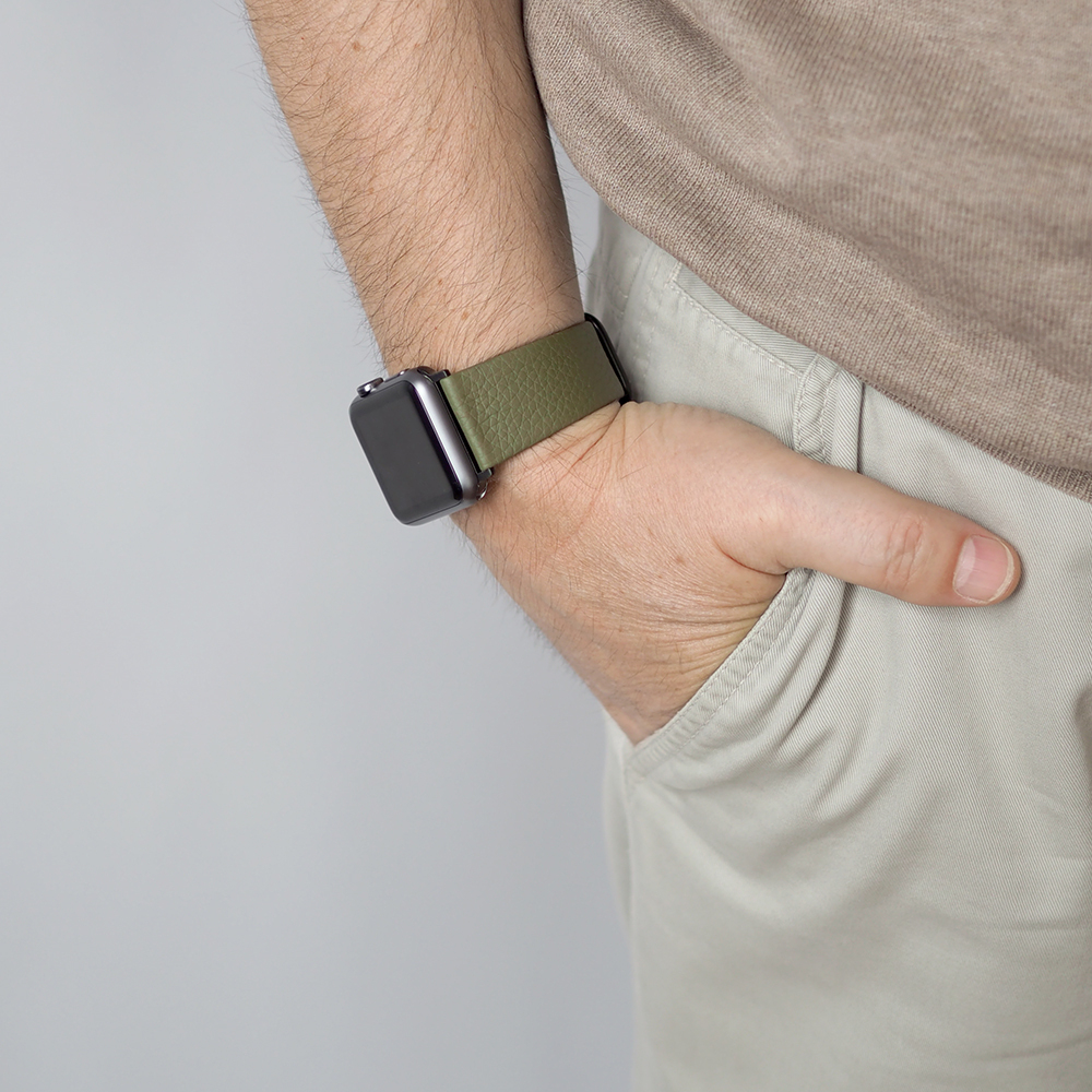 Ремешок кожаный для Apple Watch 42/44mm Classic зеленого цвета