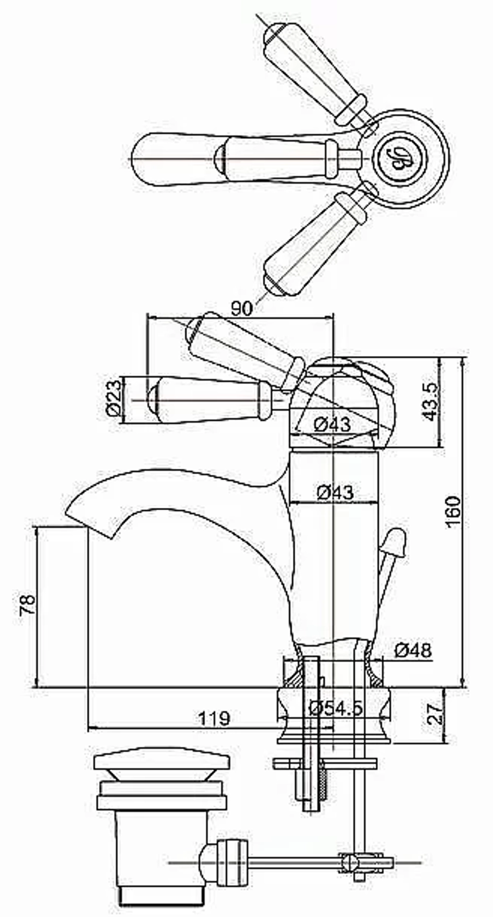 Смеситель для раковины Burlington Chelsea Regent CHR22 хром/ручка белая