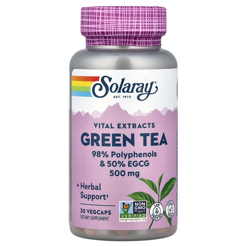 Solaray, Vital Extracts, зеленый чай, 500 мг, 30 растительных капсул
