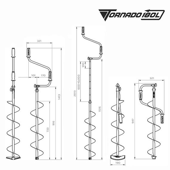 Ледобур ТОРНАДО-М2 ф180 левое вращение, без чехла (LT-180L-1) Тонар