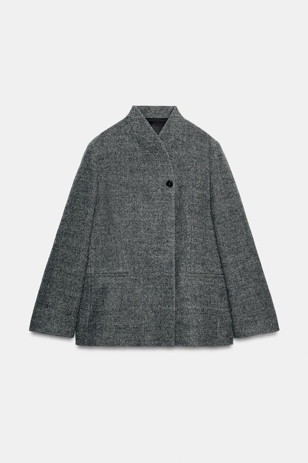 ZARA БЛЕЙЗЕР ИЗ ШЕРСТИ С ПУГОВИЦЕЙ — ZW COLLECTION LIMITED EDITION, МЯГКИЙ СЕРЫЙ